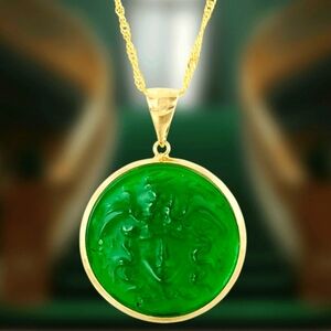 Savvy Cie Venetian Green Glass Medusa Pendant 18K Gold-Plated Chain Necklace NWT
